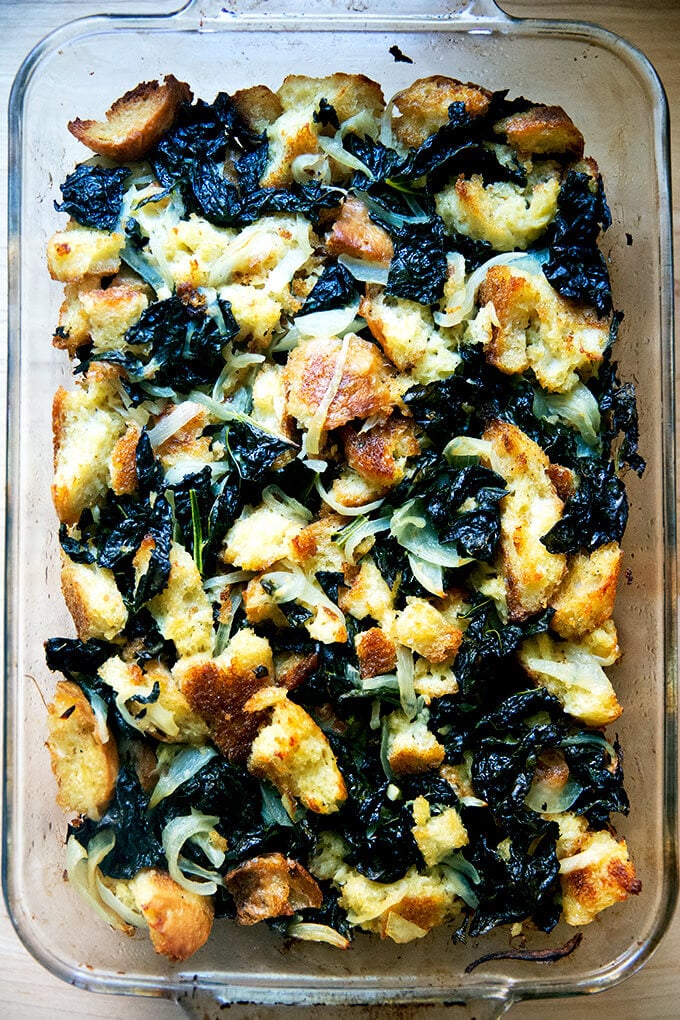 Freezable Thanksgiving Stuffing: Kale & Caramelized Onion Recipe